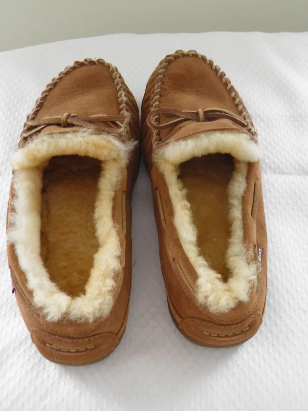 L.L. Bean Wicked Good Sheepskin Shearling Lined Moccasin Chestnut Brown 10W